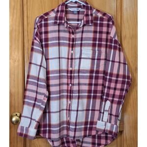 Old Navy Boyfriend Shirt Women's Large Flannel Plaid Classic Cozy Comfy Outdoor